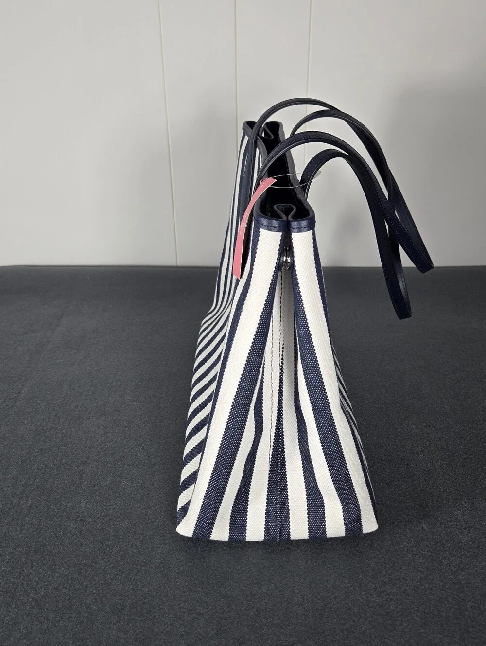 kate spade Navy & White Vertical Stripe Canvas Tote with Leather Handles
